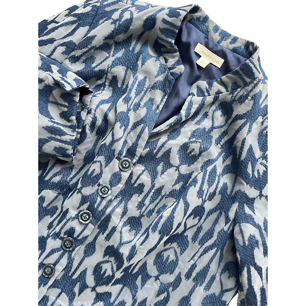 Coldwater Creek Women's Blue Ikat Print Mandarin Collar Button Front Jacket W18